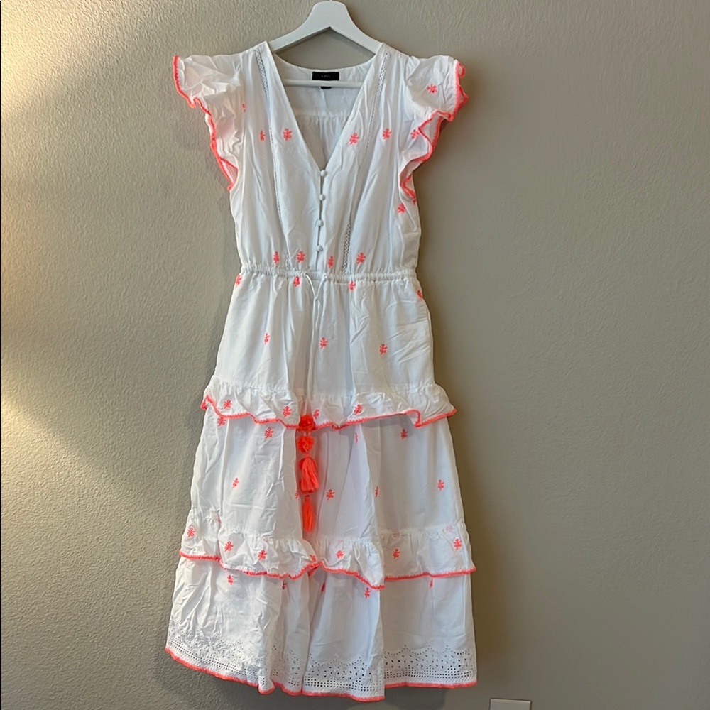 J.Crew Like new White and Pink Embroidered Dress, Size 4